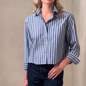 Banana republic boxy cropped button down collared stripe shirt navy (small) NWT